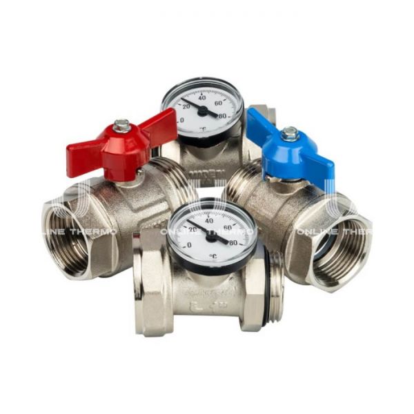 Комплект прямых шаровых кранов Stout с термометрами 1”