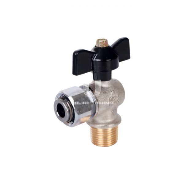 Кран шаровой Stout с накидной гайкой угловой, НР-НГ, 1/2"x1/2", ручка бабочка