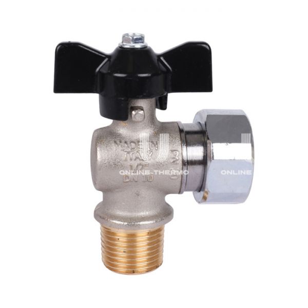 Кран шаровый угловой с накидной гайкой Stout SVB-0010-001520 1/2"x3/4" НР-НГ, ручка-бабочка