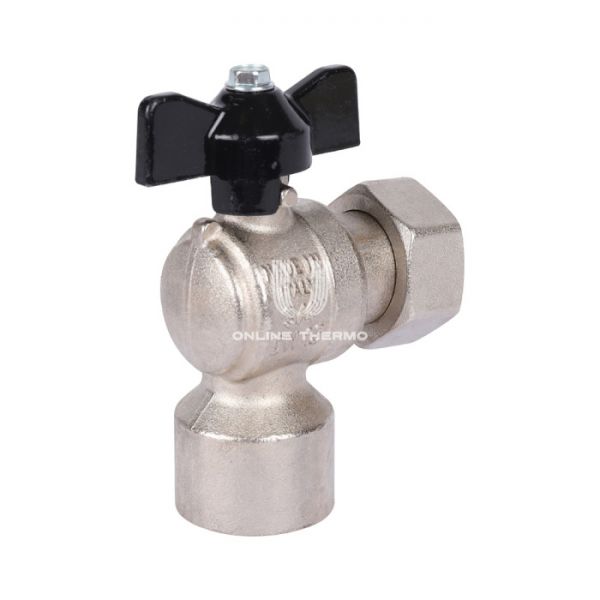 Кран шаровый угловой с накидной гайкой Stout SVB-1010-000020 3/4"x3/4" ВР-НГ, ручка-бабочка