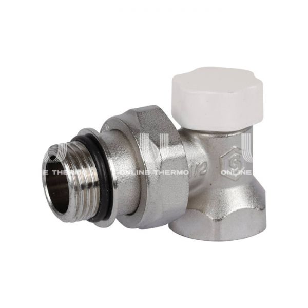 Запорный радиаторный клапан (вентиль) ручной регулировки Stout SVL-1156-100015, 1/2" ВР-НР, угловой, с уплотнением