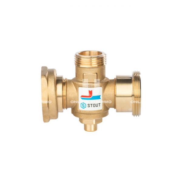 Термостатический смесительный клапан Stout SVM-0050-326006 НР-НР-НГ 1"1/2-1"-1"1/2, Kvs 3.2, PN10, 60°С, для твердотопливных котлов