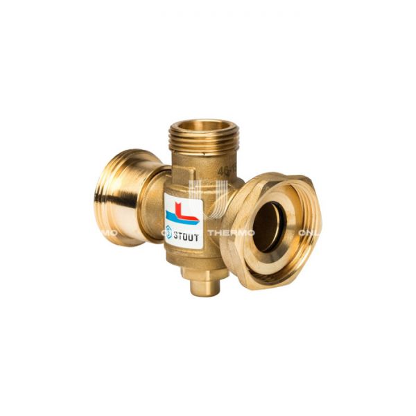 Термостатический смесительный клапан Stout SVM-0050-327008 НР-НР-НГ 1"1/2-1"-1"1/2, Kvs 3.2, PN10, 70°С, для твердотопливных котлов