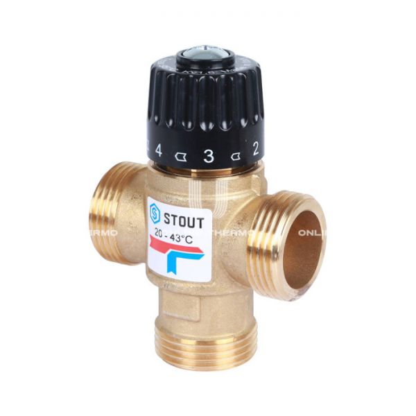 Термостатический смесительный клапан Stout для систем отопления и ГВС 3/4"  НР   20-43°С KV 1,6 м3/ч