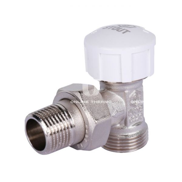 Клапан термостатический Stout, угловой 1/2" х 3/4"ЕК, с преднастройкой