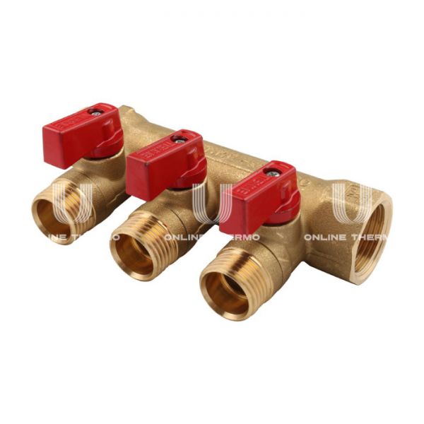 Коллектор Tiemme с шаровыми кранами Nino 1820001 ВР-НР 3/4" на 3 контура НР 1/2", модульный