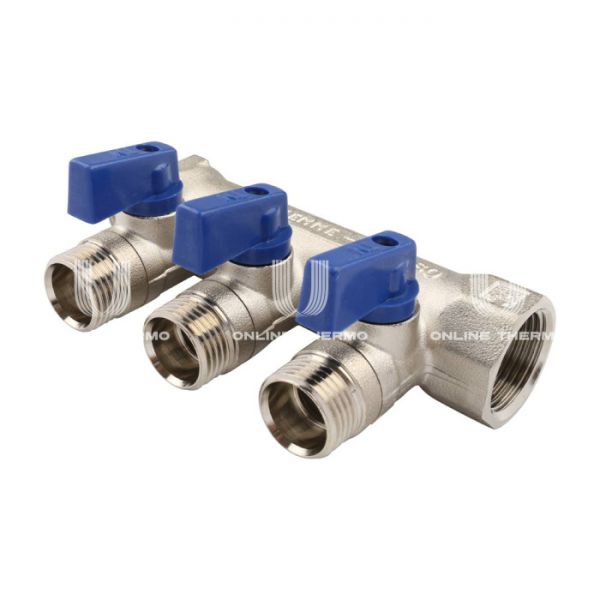 Коллектор Tiemme с шаровыми кранами Nino 1820003 ВР-НР 3/4" на 3 контура НР 1/2", модульный, никелированный