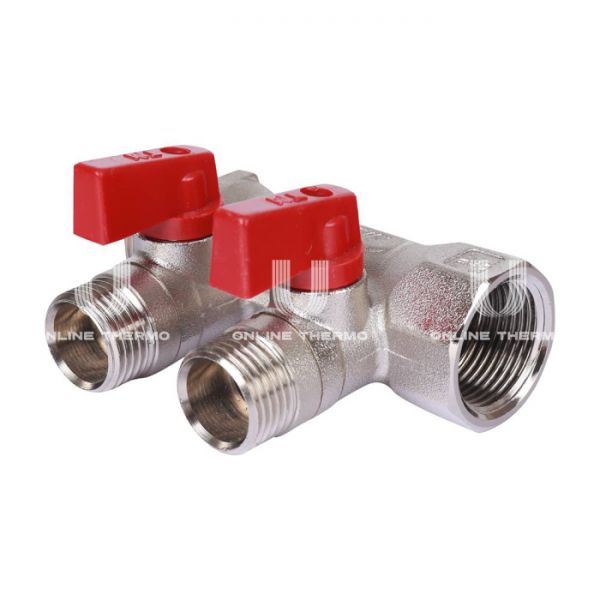 Коллектор Tiemme с шаровыми кранами Nino 1820004 ВР-НР 3/4" на 2 контура НР 1/2", модульный, никелированный