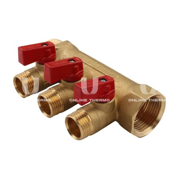 Коллектор Tiemme с шаровыми кранами Nino 1820005 ВР-НР 1" на 3 контура НР 1/2", модульный