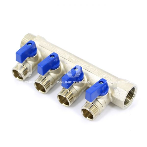 Коллектор Tiemme с шаровыми кранами Nino 1820049 ВР-НР 3/4" на 4 контура НР 1/2", модульный, никелированный