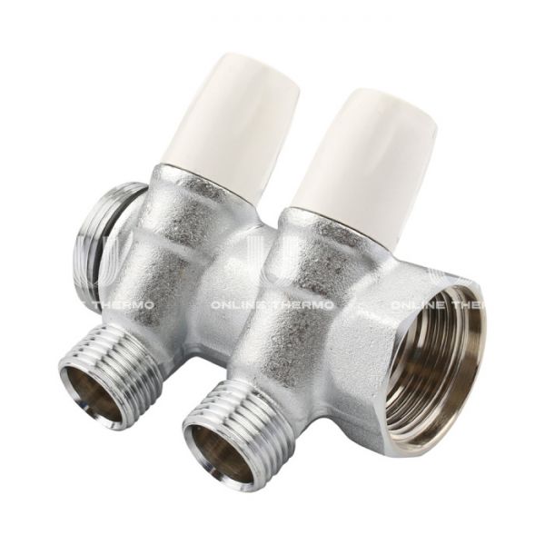 Коллектор распределительный с запорными клапанами Tiemme Maxima 1860008 ВР-НР 3/4", на 2 контура НР 1/2", модульный, хромированный