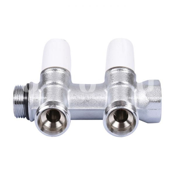 Коллектор распределительный с запорными клапанами Tiemme Maxima 1860026 ВР-НР 3/4", на 2 контура НР 3/4", модульный, конусное соединение, хромированный