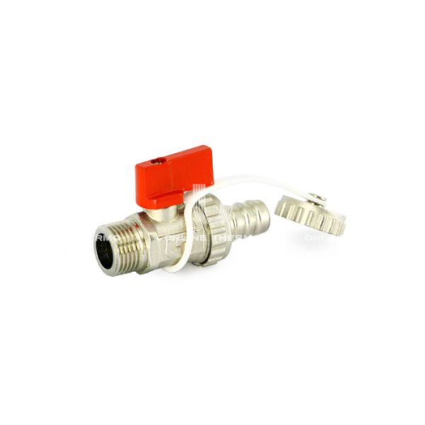 Кран шаровый дренажный со штуцером и заглушкой Uni-Fitt 126N1000, 3/8" НР-штуцер, ручка-флажок, никелированный