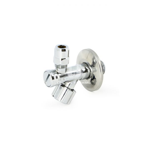 Кран шаровый для бачков/смесителей Uni-Fitt 186F2500, 1/2"х10 мм(3/8") НР, с розеткой, с фильтром, с соединением под медную трубку, ручка-барашек