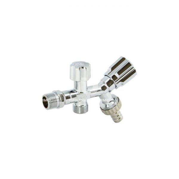 Кран шаровый двойной для бачков/смесителей Uni-Fitt Lux 188A2900, 1/2"х1/2" НР-НР, со штуцером, ручка-барашек