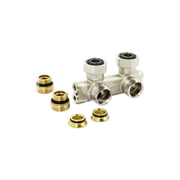 Узел нижнего подключения Uni-fitt 197N3011 3/4"EKх3/4"EK НР-ВР, угловой перекрёстный, со встроенными вентилями, с ниппелями