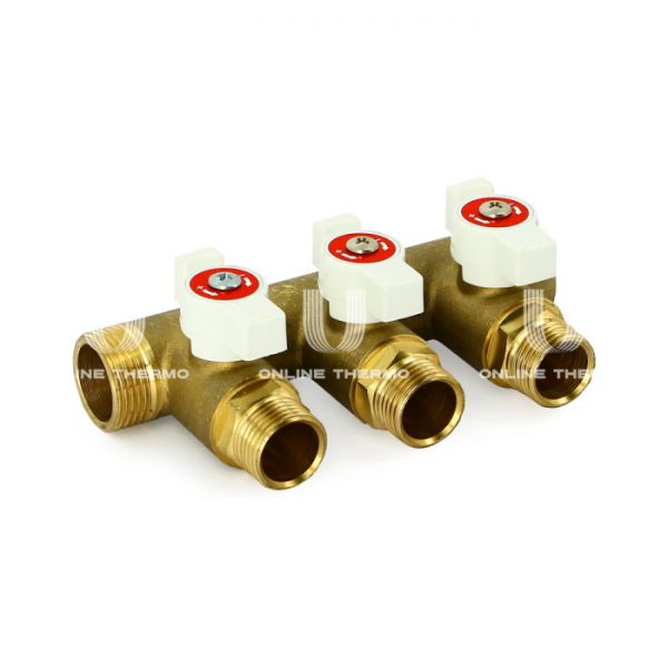 Коллектор Uni-Fitt с шаровыми кранами 420G3230, ВР-НР 3/4", на 3 контура 1/2", модульный, конусное соединение