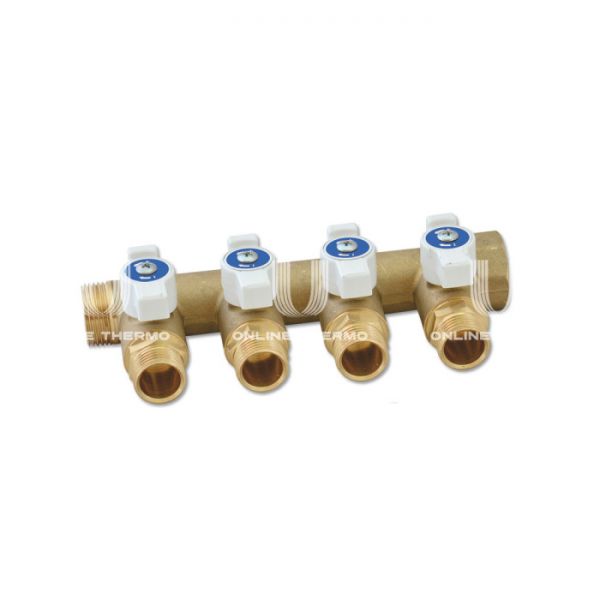 Коллектор Uni-Fitt с шаровыми кранами 420G3240, ВР-НР 3/4", на 4 контура 1/2", модульный, конусное соединение