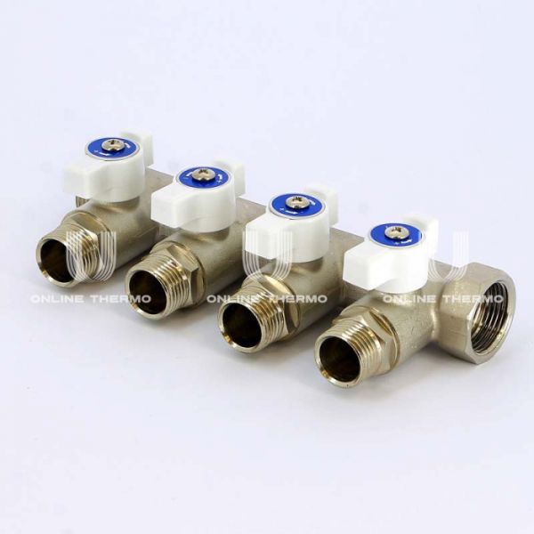 Коллектор Uni-Fitt с шаровыми кранами 420N3240, 3/4" ВР-НР на 4 контура 1/2" НР, модульный, конусное соединение