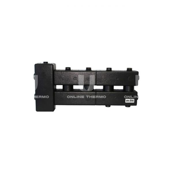 Балансировочный коллектор Uni-Fitt 437Z4134, на 4 контура, до 60 кВт, сталь, с термоизоляцией, с гидравлическим разделителем