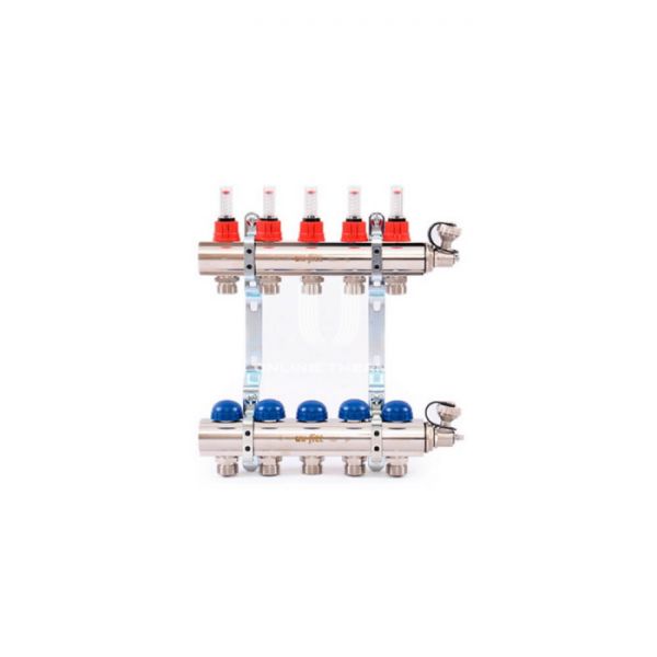 Распределительный коллектор (группа) с расходомерами Uni-fitt 440E4309 ВР 1", на 9 контуров 3/4" ЕК, латунь, с концевыми группами