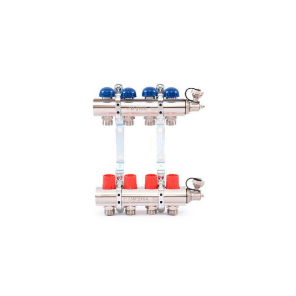 Распределительный коллектор (группа) для отопления  Uni-fitt 441E4306 ВР 1", на 6 контуров 3/4" ЕК, латунь, с концевыми группами