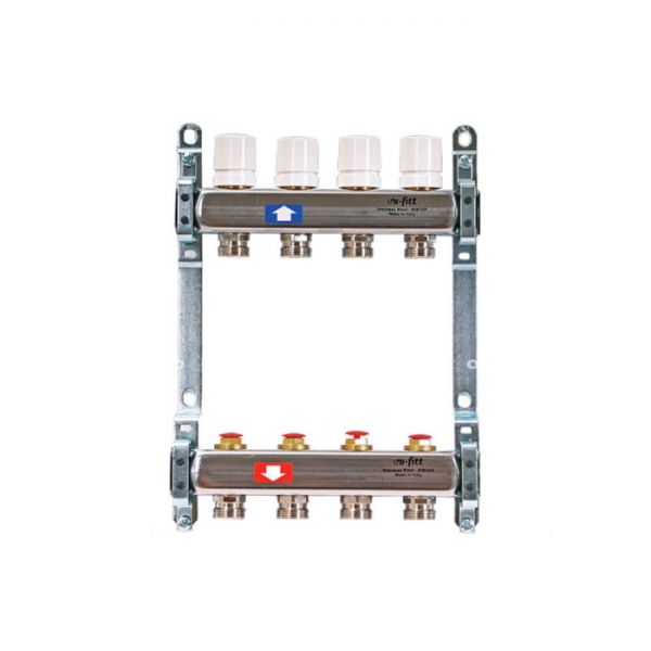 Распределительный коллектор (группа) для отопления  Uni-fitt 451B4310 ВР 1", на 10 контуров  3/4" ЕК, нержавеющая сталь