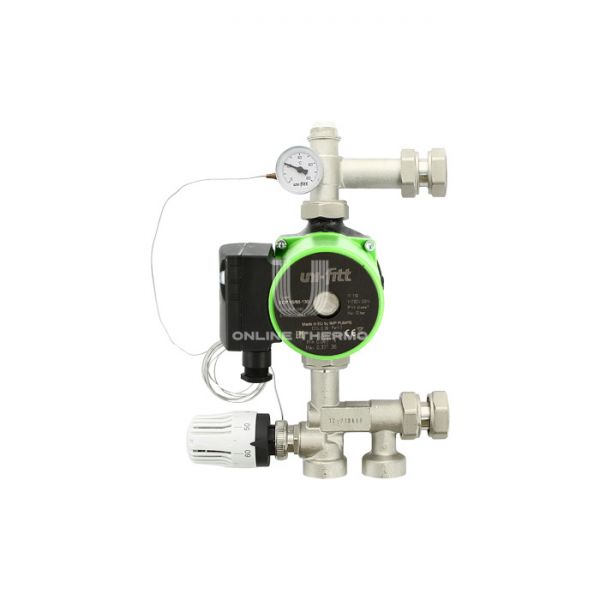 Насосно-смесительный узел Uni-Fitt Solomix Mini 474E1102, с накидной гайкой 1", с насосом Uni-Fitt ECP 15/60 130