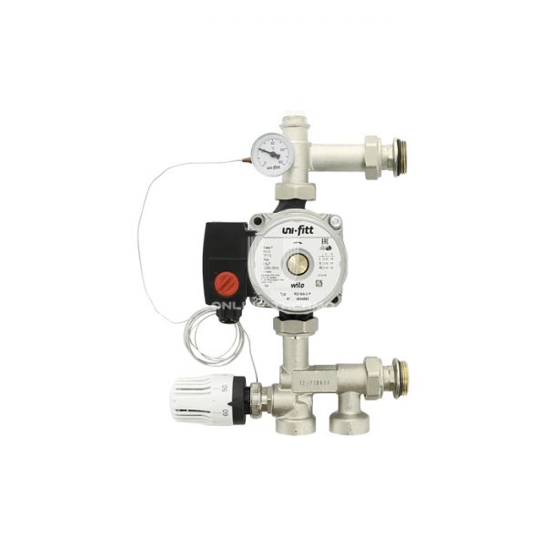 Насосно-смесительный узел Uni-Fitt Solomix Mini 474W1100, с наружной резьбой 1", c насосом Wilo RS 15/6-130