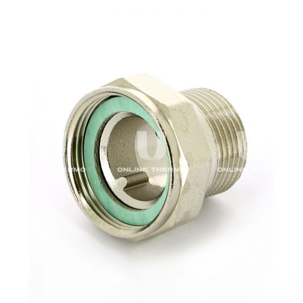 Соединение с накидной гайкой Uni-Fitt 624N4500, ВР 1х1 1/4", с плоским уплотнением, редукционное, никелированное