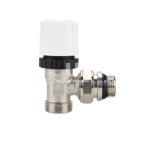 Термостатический клапан (терморегулятор) Varmega VM10412, 1/2" x 3/4"EK НР, угловой, с самоупл. полусгоном, без преднастройки