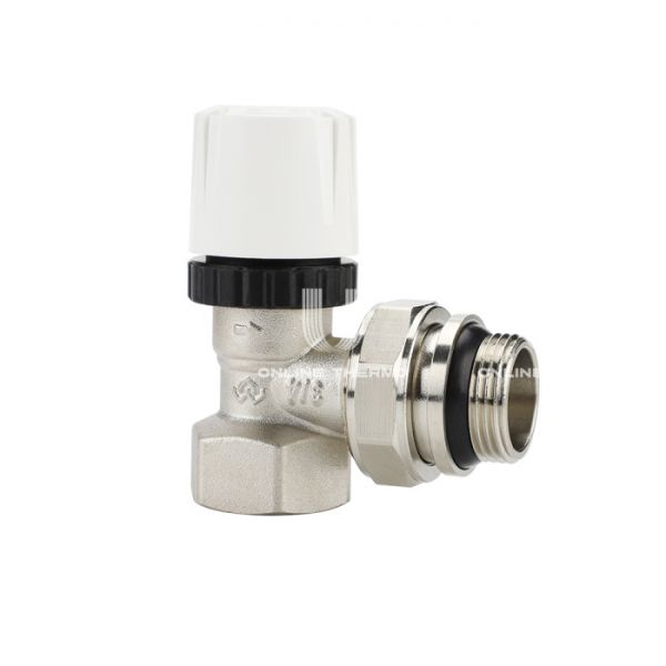 Термостатический клапан (терморегулятор) Varmega VM10413, 3/4" ВР-НР, угловой, с самоуплотняющимся полусгоном, без преднастройки