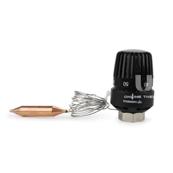 Термостатическая головка (термостат) Varmega VM11712, M30х1.5, 20-70°С, погружной датчик, Ø14*84, черная