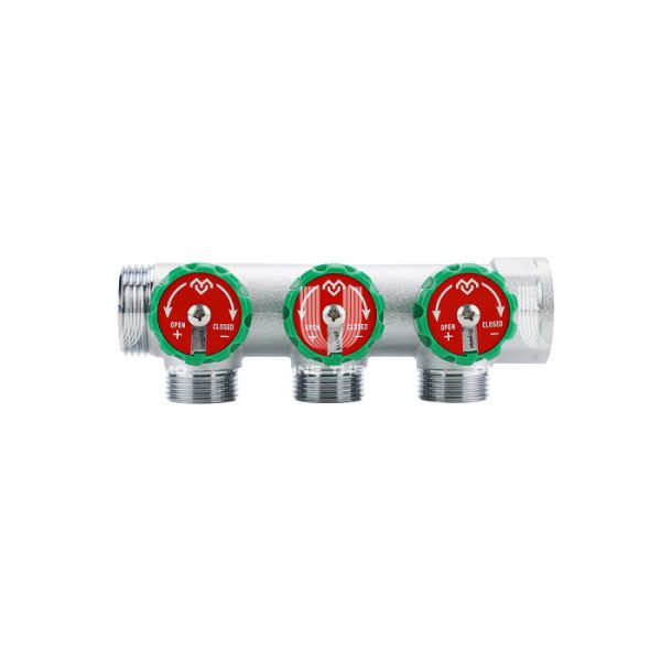 Коллектор регулирующий Varmega VM14633, 1", на 3 выхода 3/4"ЕК, хромированный