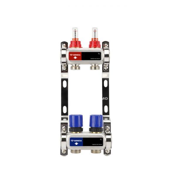 Распределительный коллектор (группа) с расходомерами Varmega VM15102 ВР 1", на 2 контура 3/4" EK, нержавеющая сталь