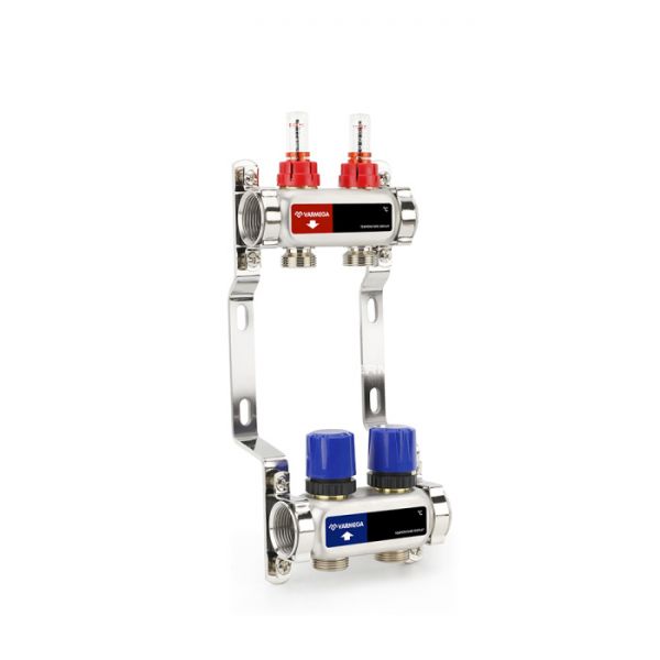 Распределительный коллектор (группа) с расходомерами Varmega VM15102 ВР 1", на 2 контура 3/4" EK, нержавеющая сталь