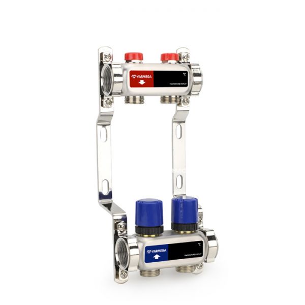 Распределительный коллектор (группа) для отопления Varmega VM15502 ВР 1", на 2 контура 3/4" EK, нержавеющая сталь