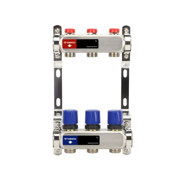 Распределительный коллектор (группа) для отопления Varmega VM15503 ВР 1", на 3 контура 3/4" EK, нержавеющая сталь