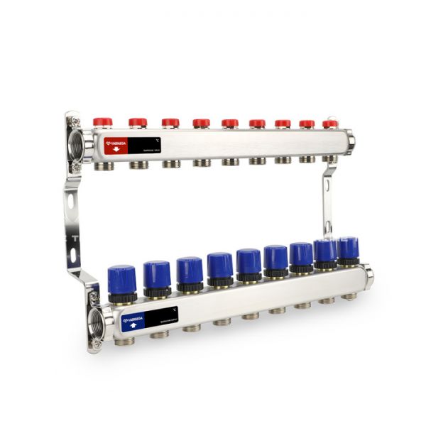 Распределительный коллектор (группа) для отопления Varmega VM15509 ВР 1", на 9 контуров 3/4" EK, нержавеющая сталь