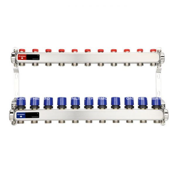 Распределительный коллектор (группа) для отопления Varmega VM15511 ВР 1", на 11 контуров 3/4" EK, нержавеющая сталь