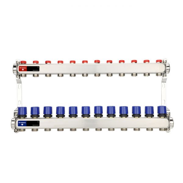 Распределительный коллектор (группа) для отопления Varmega VM15512 ВР 1", на 12 контуров 3/4" EK, нержавеющая сталь