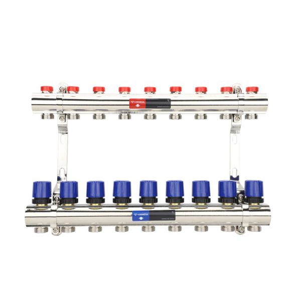 Коллекторная группа для отопления Varmega VM15809 ВР 1", на 9 контуров 3/4" EK, латунь