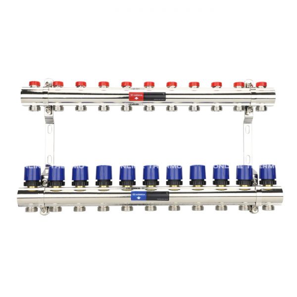 Коллекторная группа для отопления Varmega VM15811 ВР 1", на 11 контуров 3/4" EK, латунь