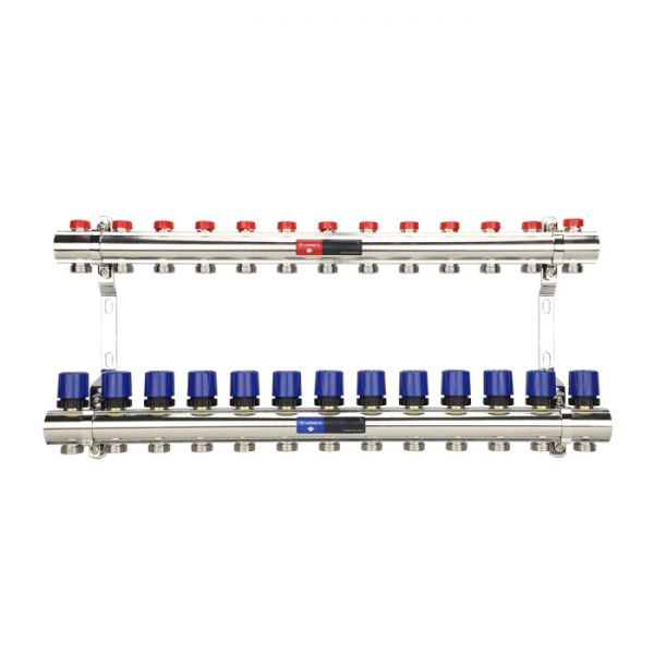 Коллекторная группа для отопления Varmega VM15813 ВР 1", на 13 контуров 3/4" EK, латунь