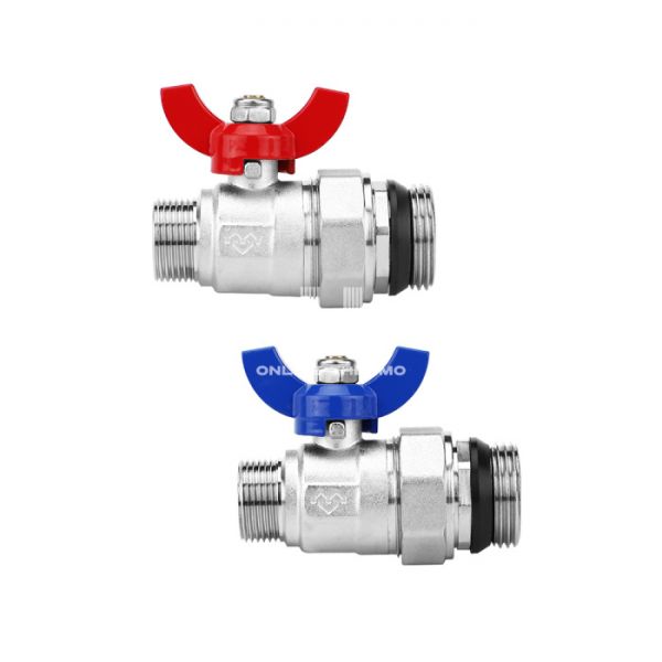 Комплект прямых шаровых кранов Varmega VM15952, 1"x3/4" НР-НР, с разъемным соединением, ручка-бабочка, для коллекторных групп