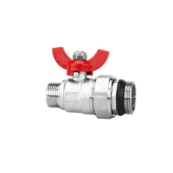 Комплект прямых шаровых кранов Varmega VM15952, 1"x3/4" НР-НР, с разъемным соединением, ручка-бабочка, для коллекторных групп