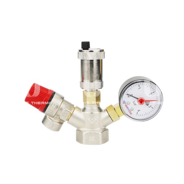 Группа безопасности котла Varmega VM16131, 1", латунь, компактная, 1.5 бар