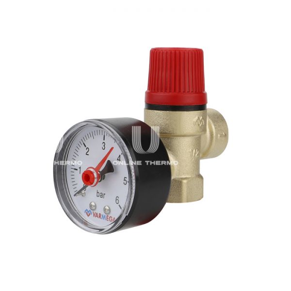 Клапан предохранительный (сбросной) Varmega VM16614 1/2" ВР, 3 бар, мембранный, латунь, с манометром