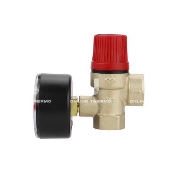 Клапан предохранительный (сбросной) Varmega VM16614 1/2" ВР, 3 бар, мембранный, латунь, с манометром