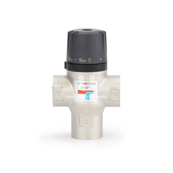 Термостатический смесительный клапан Varmega VM17002 ВР 3/4", Kvs 1.6, PN 10, смешение в бок, 30-65°С
